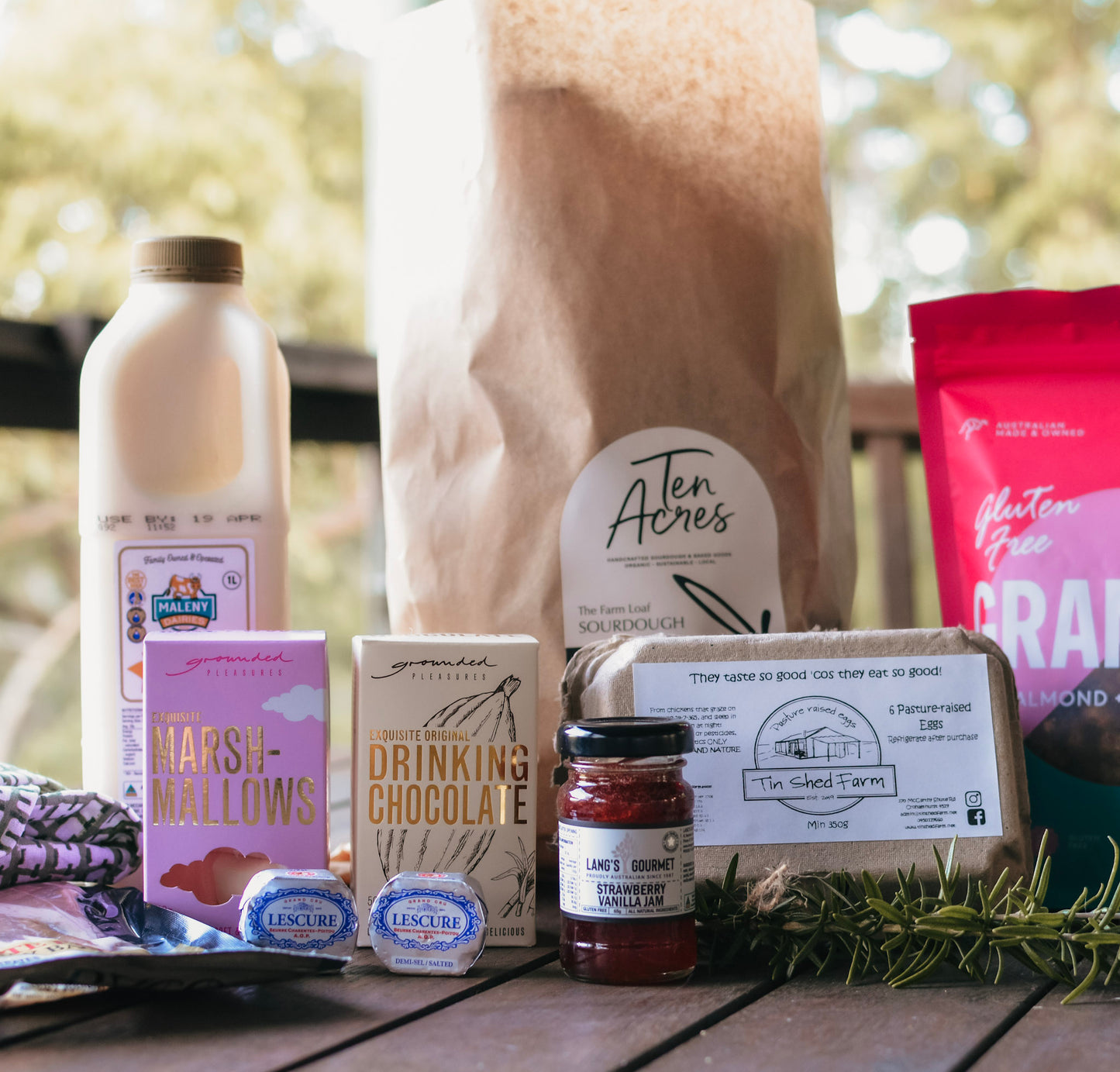 Winter Warmer Provisions - Milk, Sourdough, Eggs, Bacon, Hot Chocolate, Marshmallows, Granola, Butter & Jam